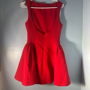 Women's Red Sleeveless Mini Dress with Fit-and-Flare Silhouette
